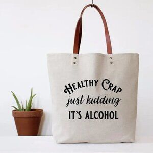 Healthy Crap Canvas Tote Vegan Leather Shopping Bag
